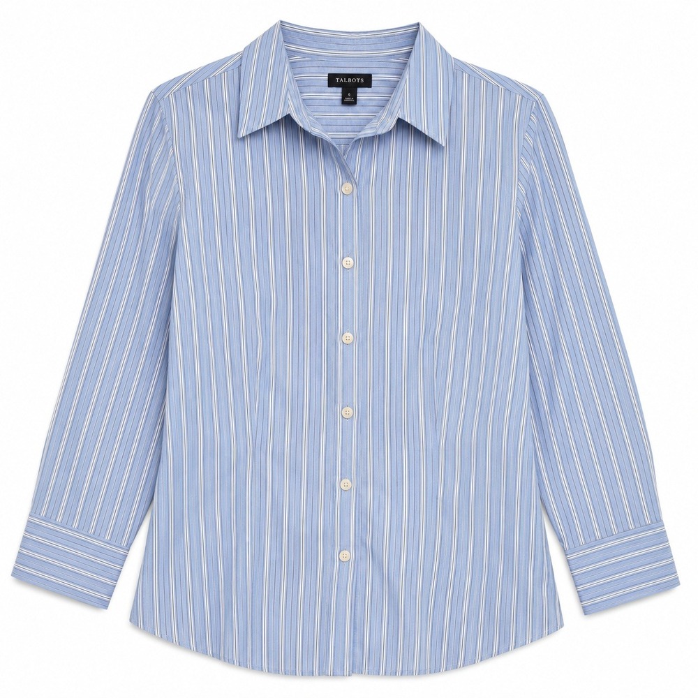 Talbots Haberdashery Size 6 Blue White Striped Blouse Shirt Wrinkle Resistant